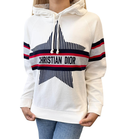 Christian Dior 21AW Big Star Logo Hoodie Sweatshirt Top #XS White Blue Red