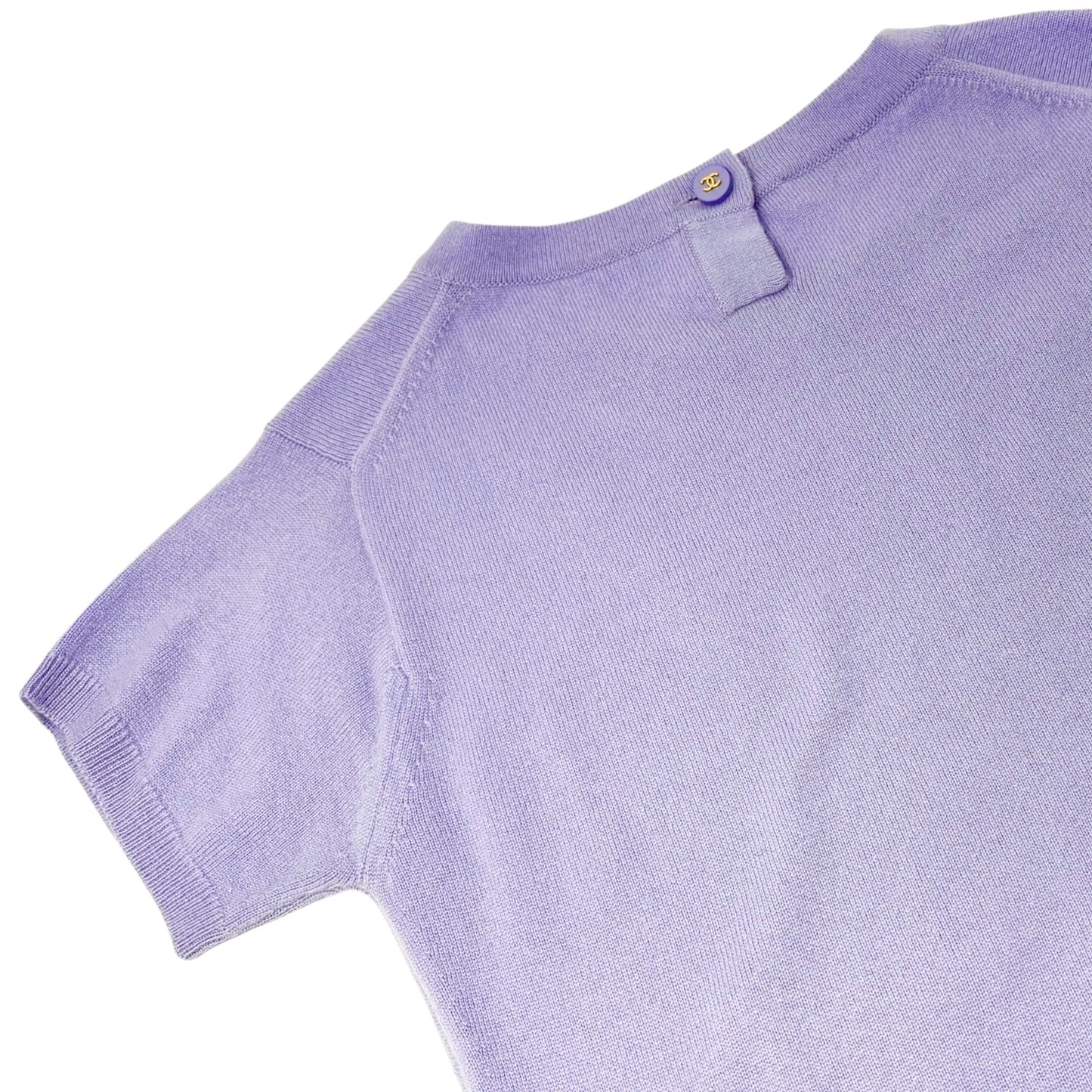 CHANEL Vintage CC Logo Button Cashmere Knit Top T-shirt Purple Blue