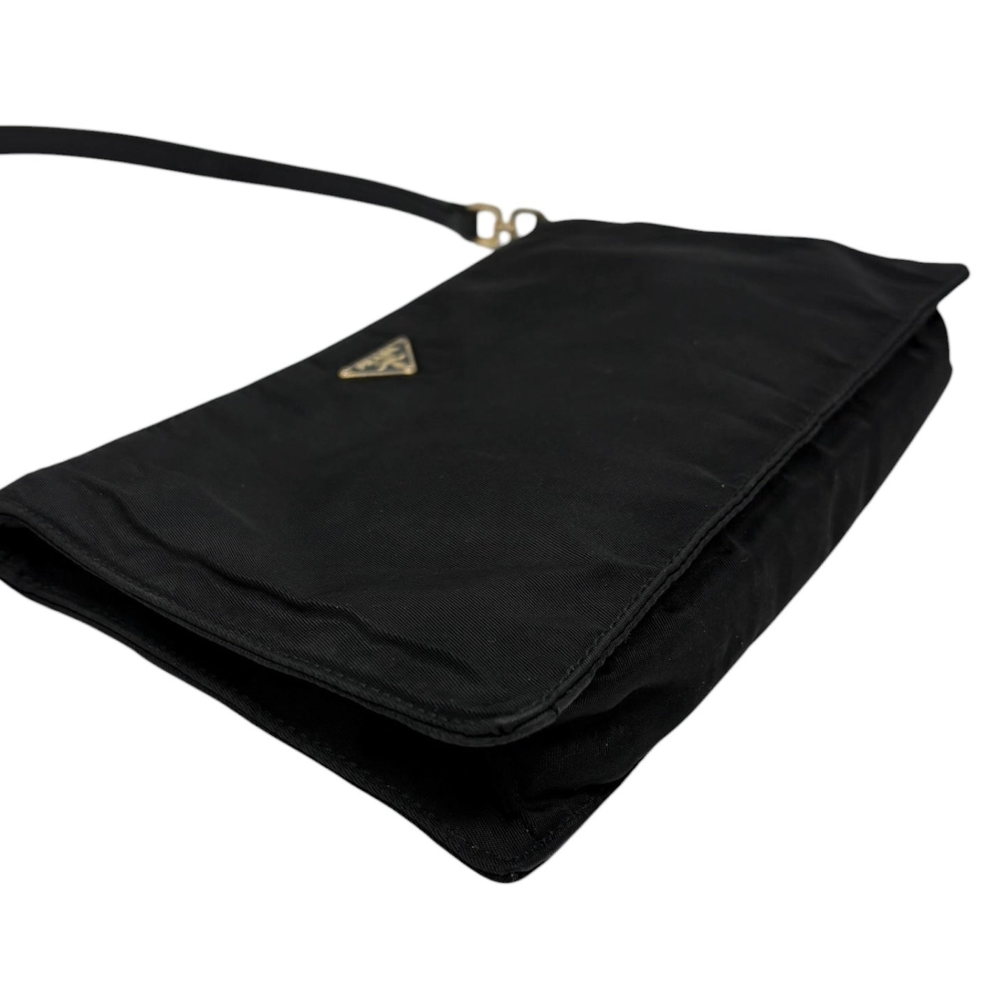 PRADA Vintage Triangle Logo Tessuto Nylon Mini Shoulder Bag Black Gold 902301