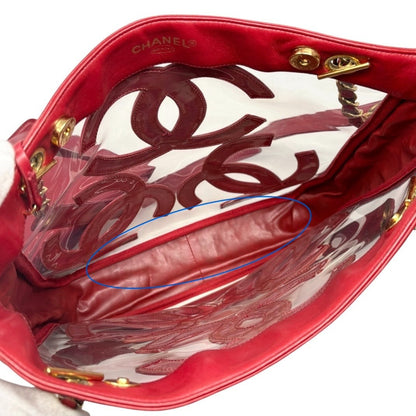 CHANEL Vintage Triple CC Logo Clear Tote Shoulder Bag Red Pouch 902320