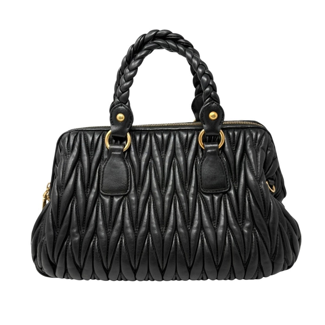 Miu Miu Vintage Quilted Tote Top Handle Bag Black Gold Leather Zip 902310