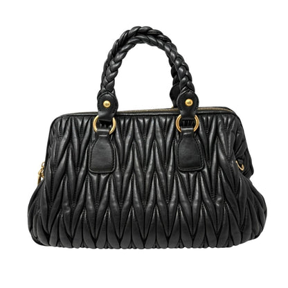 Miu Miu Vintage Quilted Tote Top Handle Bag Black Gold Leather Zip 902310