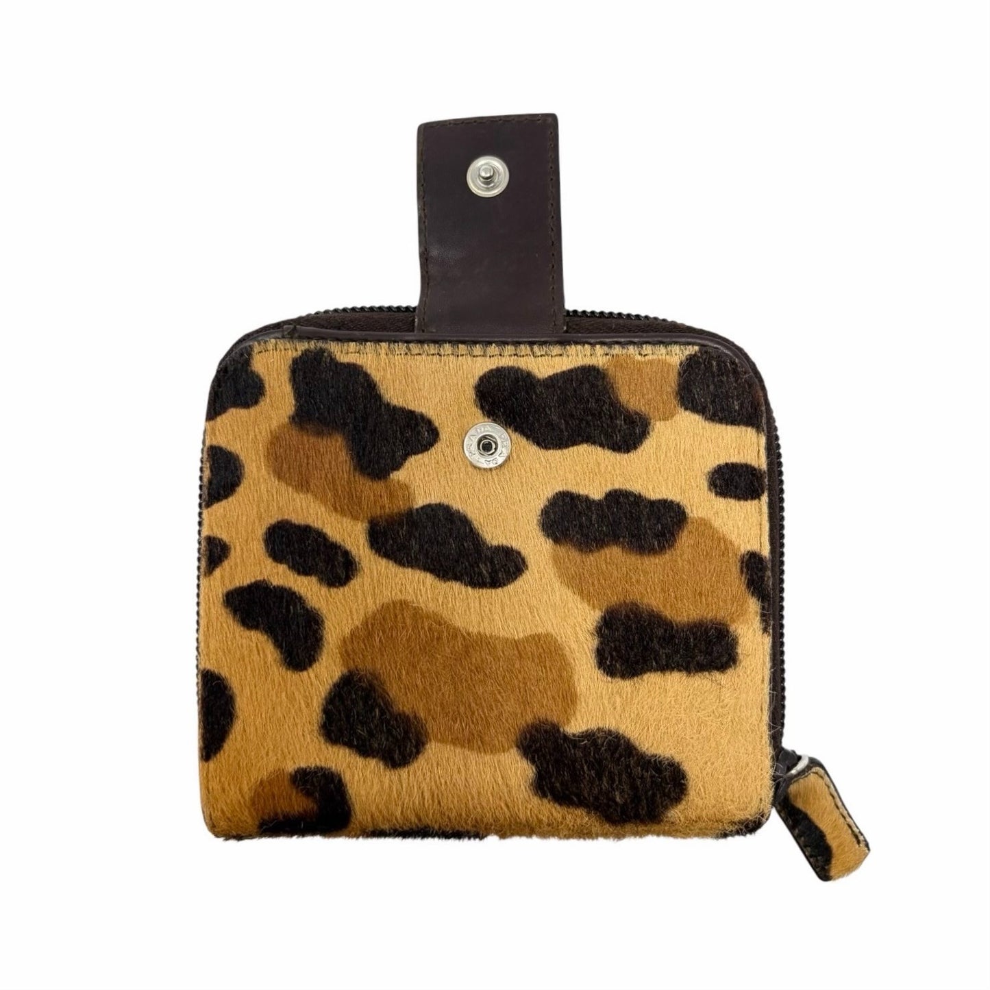 PRADA Vintage Logo Leopard Wallet Purse Pony Calf Hair Leather Brown 901838