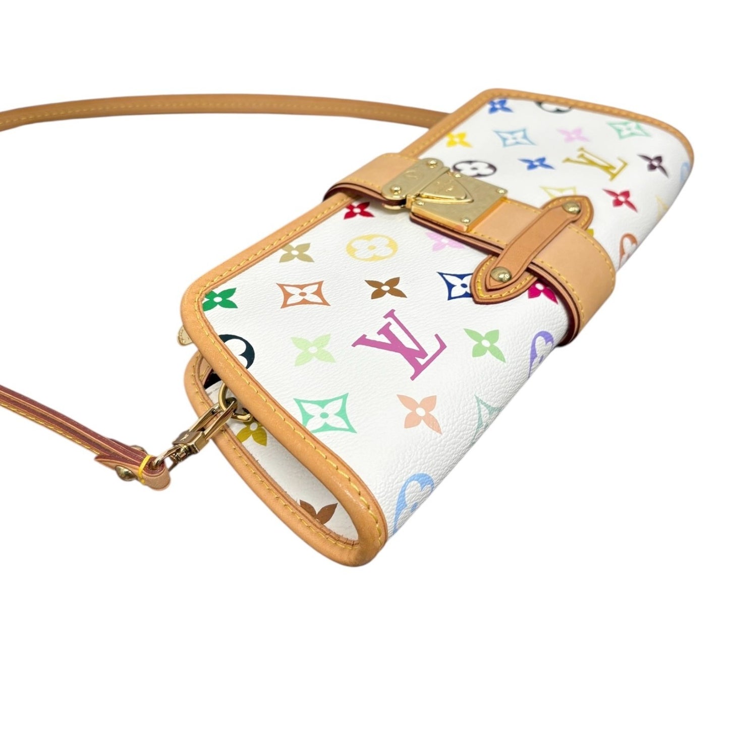 LOUIS VUITTON Vintage Monogram Multicolor Shirley Shoulder Bag White Leather
