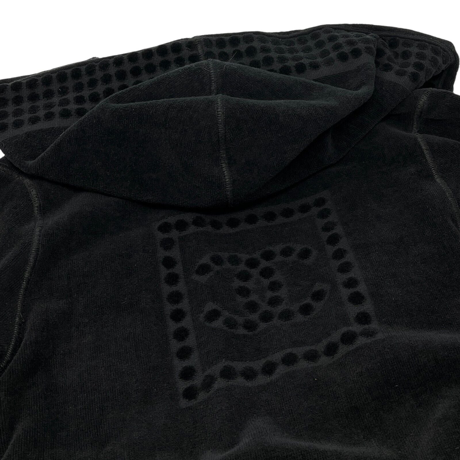 CHANEL Sport Vintage 09P CC Mark Logo Bathrobe #36 Terry Cloth Black Cotton