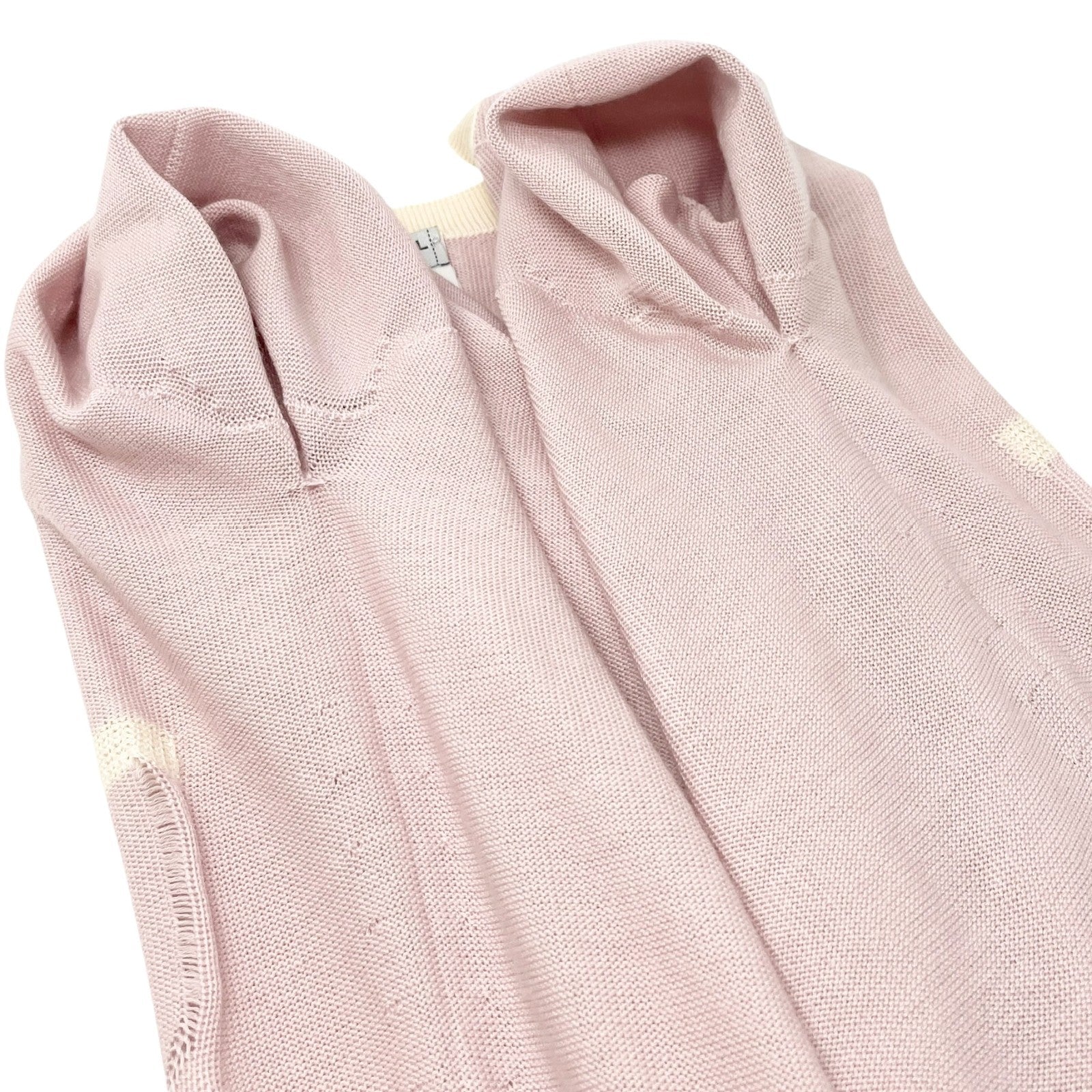 CHANEL Vintage 04C CC Logo Knit Sweater Top #38 Pocket Pink Cream Cashmere