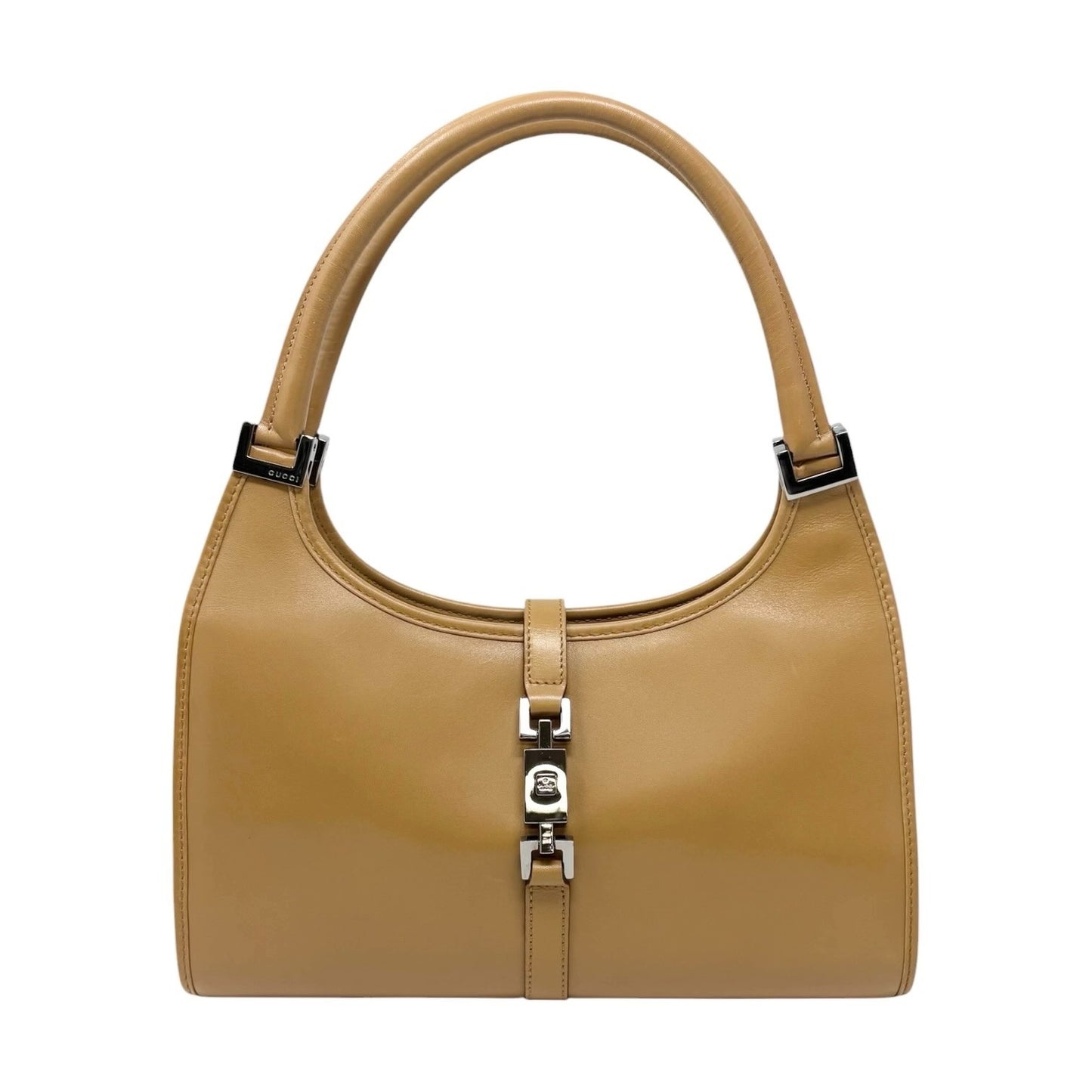 GUCCI Vintage Jackie Logo Hobo Shoulder Bag Handbag Brown Silver Leather