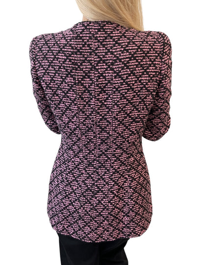 CHANEL Vintage 95A CC Logo Tweed Jacket #38 Pink Black Button Cotton Pocket