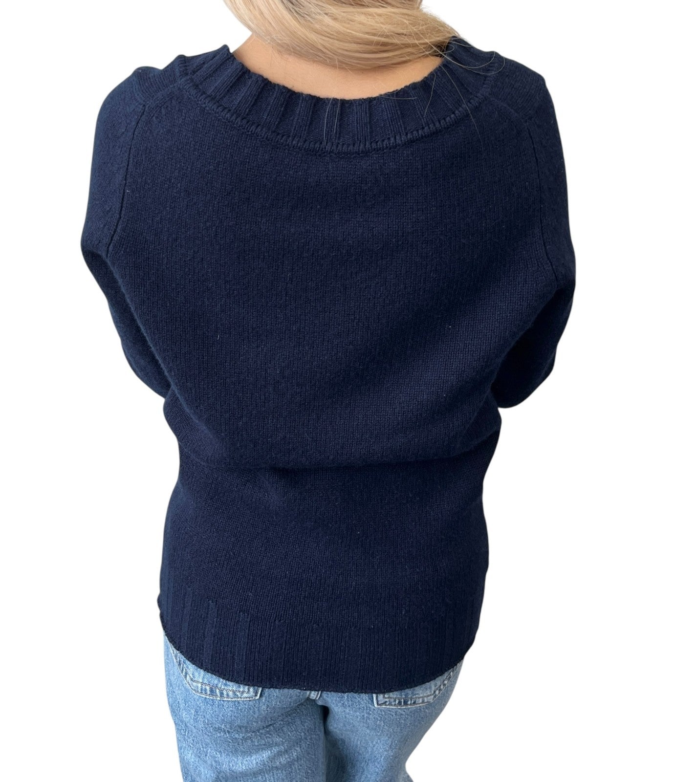 CHANEL Vintage P44576 CC Mark Logo Cashmere Knit Sweater Top #36 Dark Blue Navy