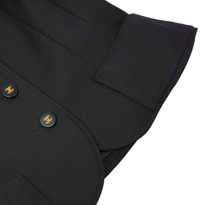CHANEL Vintage 97P CC Logo Button Cropped Jacket #38 Black Gold Pockets 901921