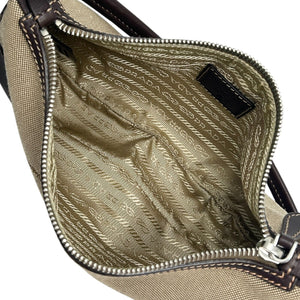PRADA Vintage Logo Jacquard Pochette Shoulder Bag Beige Brown Cotton Zip