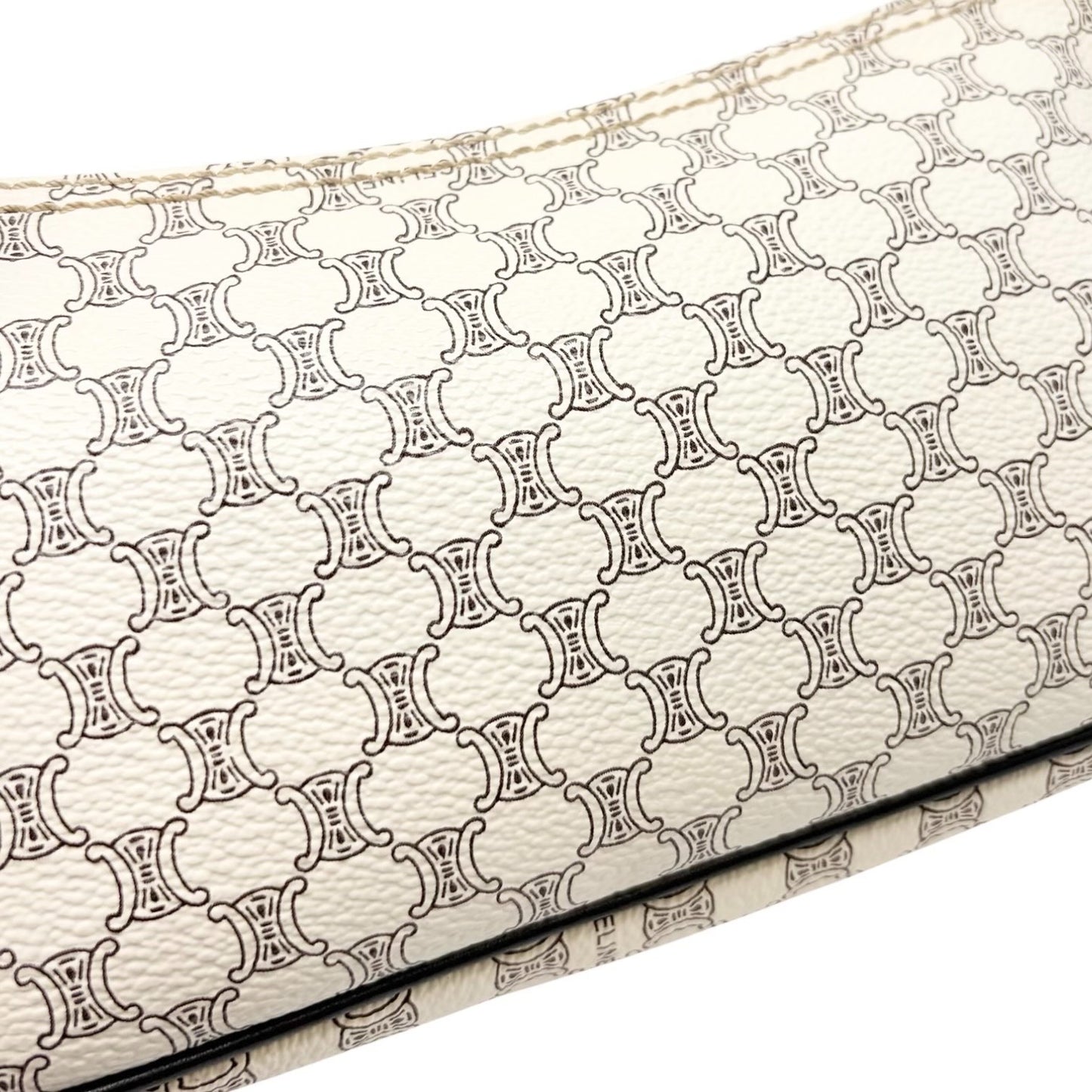 CELINE Vintage Macadam Monogram Shoulder Bag Pochette White Brown PVC 902075