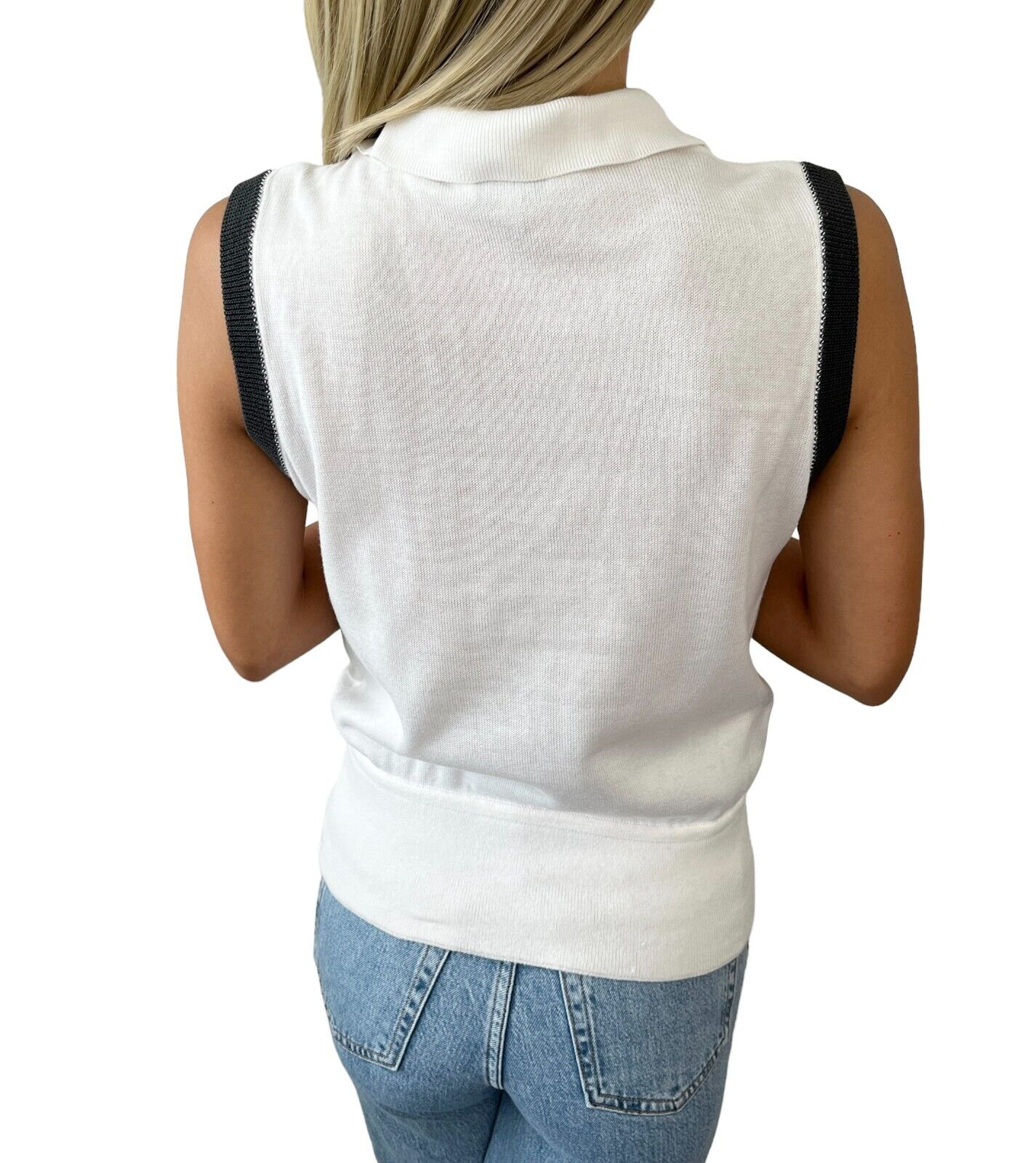 Christian Dior Sports Vintage Big Logo Sleeveless Top #S White Cotton Rank AB