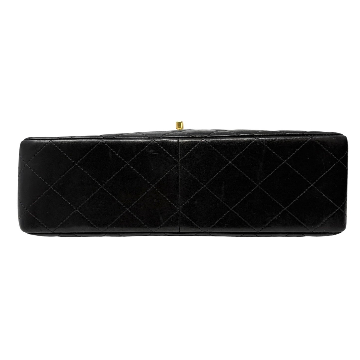 CHANEL Vintage CC Logo Quilted Double Flap Shoulder Bag Black Leather 902096
