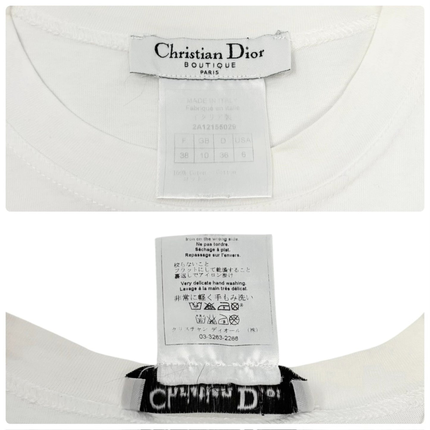 Christian Dior Vintage 2002 J'ADORE Logo Cartoon T-shirt Top #38 White 902451