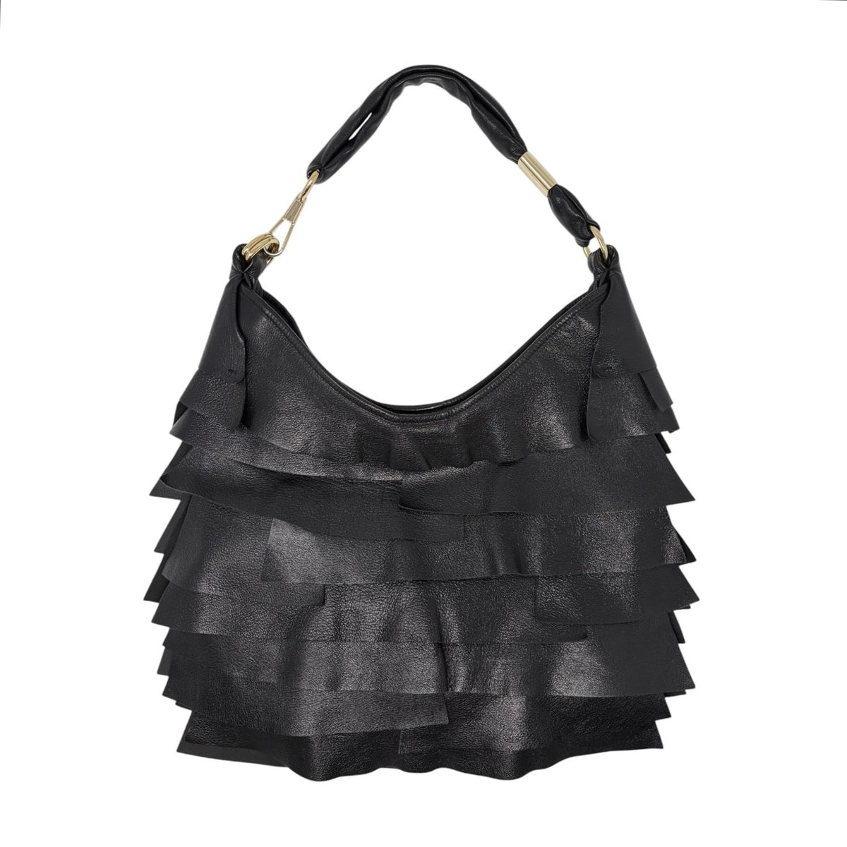 Yves Saint Laurent Vintage YSL Saint Tropez Frill Shoulder Bag Black 902378
