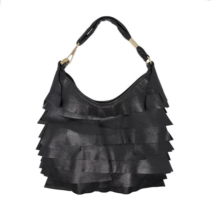 Yves Saint Laurent Vintage YSL Saint Tropez Frill Shoulder Bag Black 902378