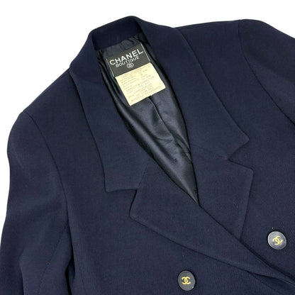 CHANEL Vintage 94A CC Logo Button Jacket #38 Blue Gold Wool Pockets 901975