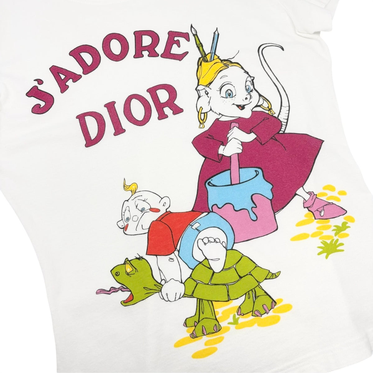 Christian Dior Vintage 2002 J'ADORE Logo Cartoon T-shirt Top #38 White 902451