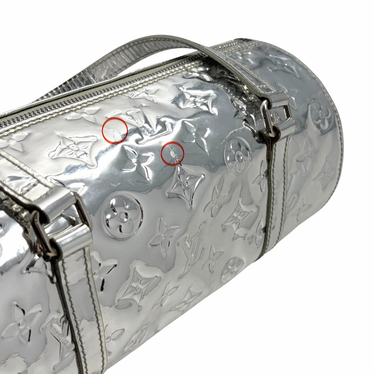 LOUIS VUITTON Vintage LV Monogram Miroir Papillon Barrel Bag Metallic Silver