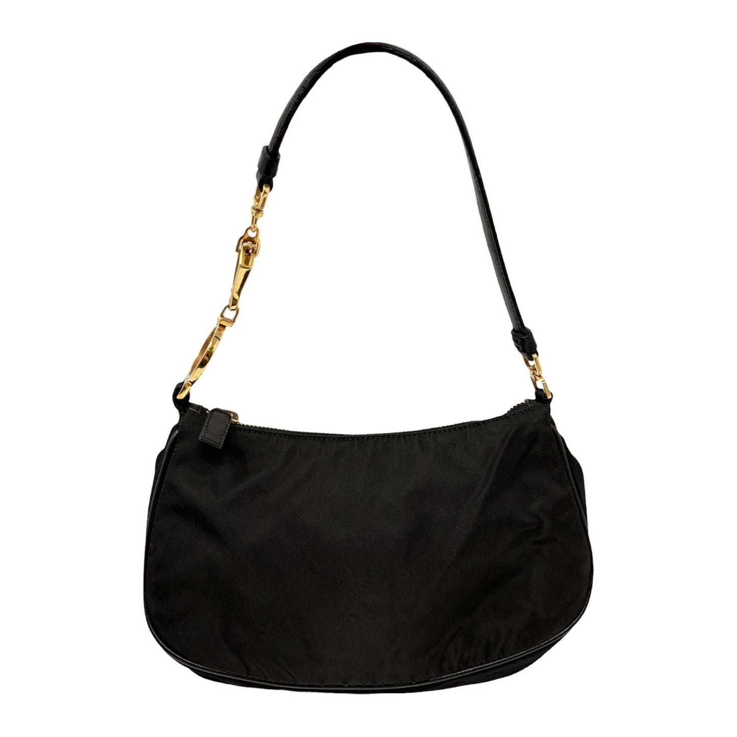 PRADA Vintage Mini Shoulder Nylon Bag Handbag Pochette Black Gold Logo