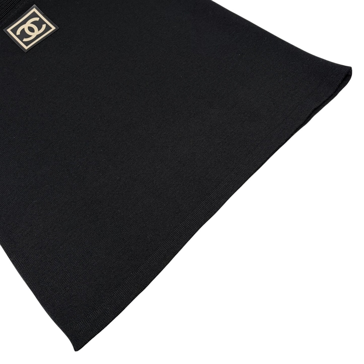 CHANEL Sport Vintage 02A CC Logo Sweater Top #38 Black Wool High Neck 902401