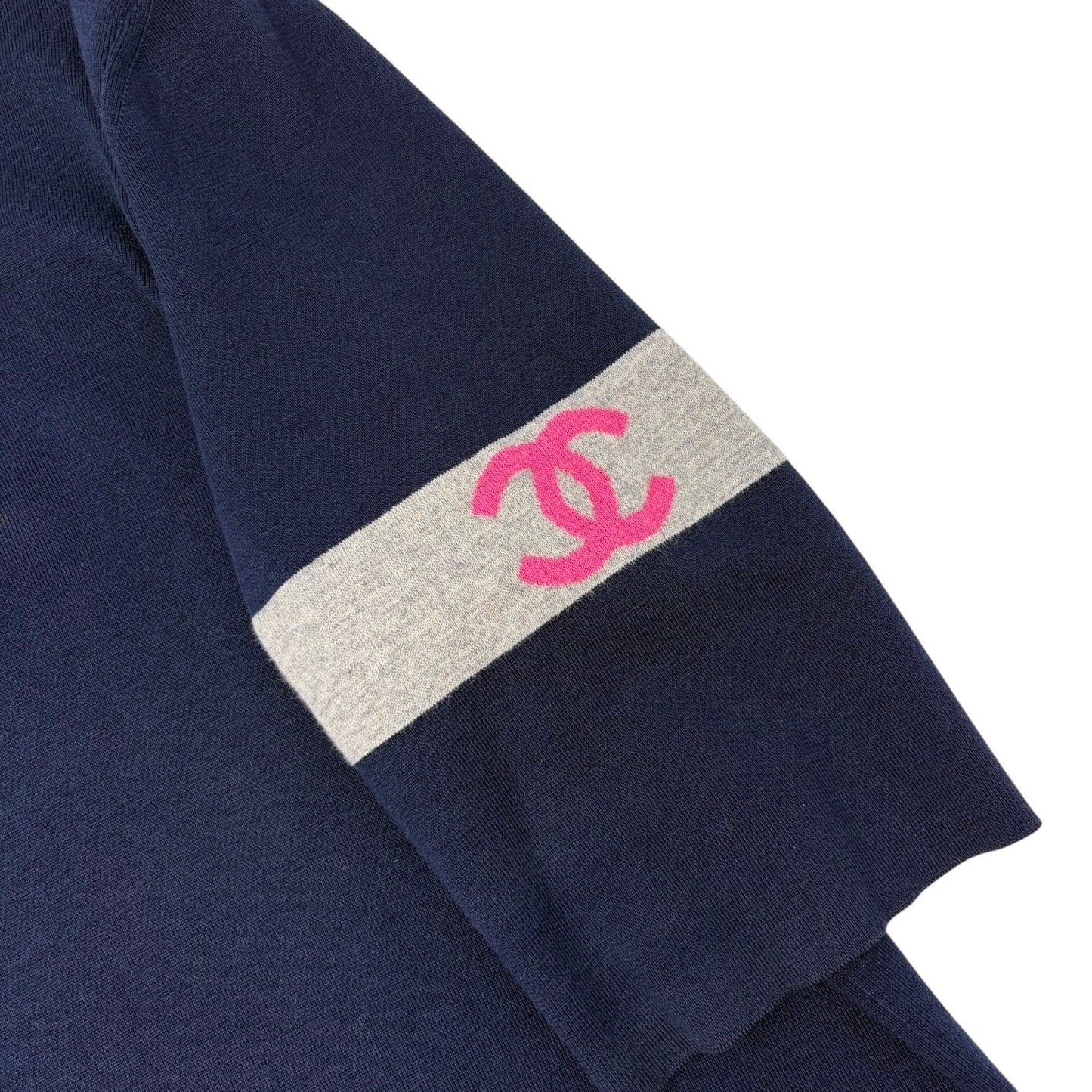 CHANEL Vintage 08P CC Logo Cashmere Knit Top #46 Dark Blue Pink Gray 902453