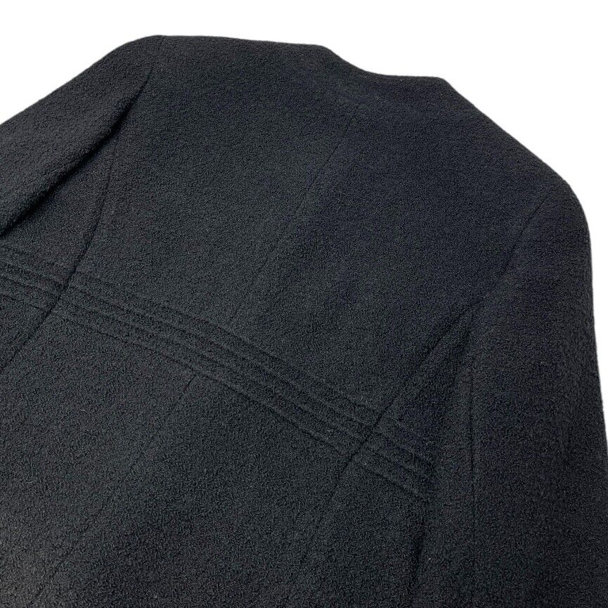 CHANEL Vintage CC Logo Long Tweed Jacket #M Coat Black Gold Wool Silk Button