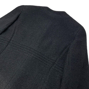 CHANEL Vintage CC Logo Long Tweed Jacket #M Coat Black Gold Wool Silk Button