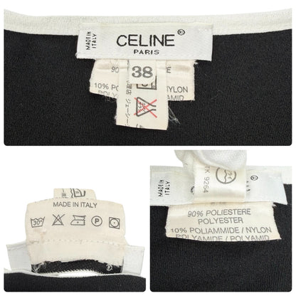 CELINE Vintage Logo T-shirt Top #38 Black White Short Sleeve Polyester 902429