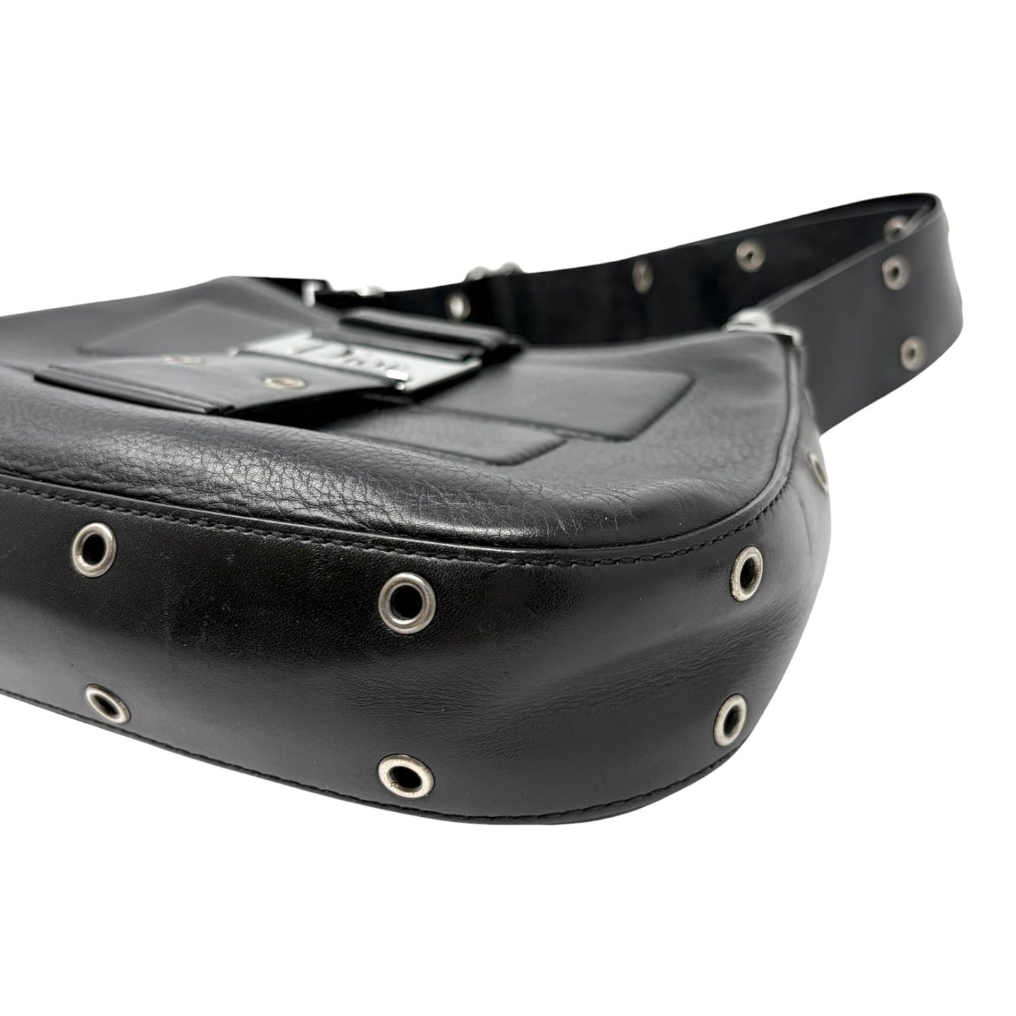 Christian Dior Vintage Street Chic Shoulder Bag Black Silver Leather 902204