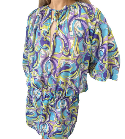 DOLCE&GABBANA Vintage D&G Logo Tunic Dress Top Multicolor Blue Green Cotton 901074