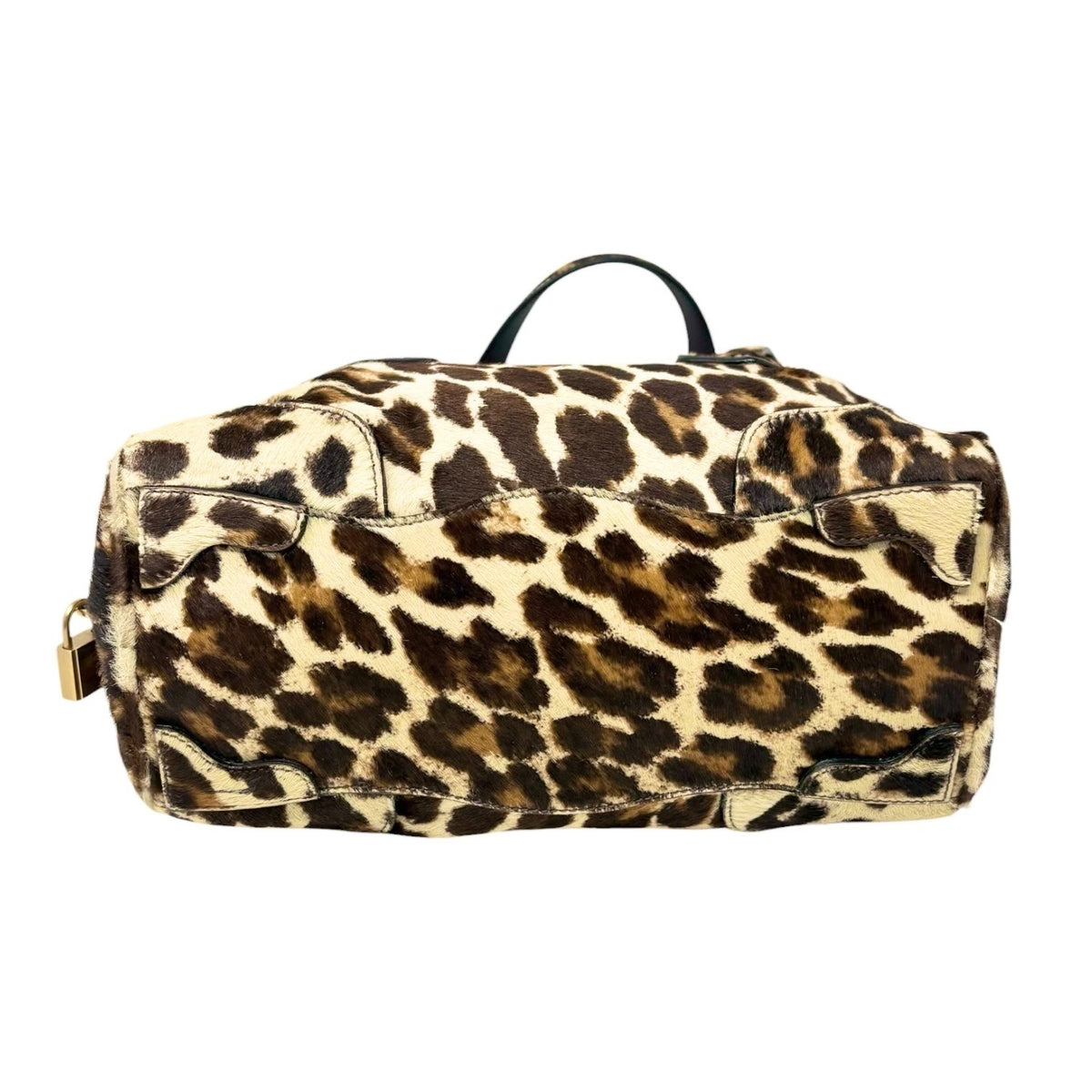 PRADA Vintage Leopard Pony Calf Hair Shoulder Top Handle Bag Cream Brown 902393