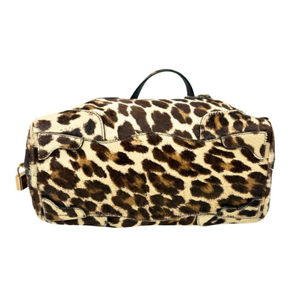 PRADA Vintage Leopard Pony Calf Hair Shoulder Top Handle Bag Cream Brown 902393