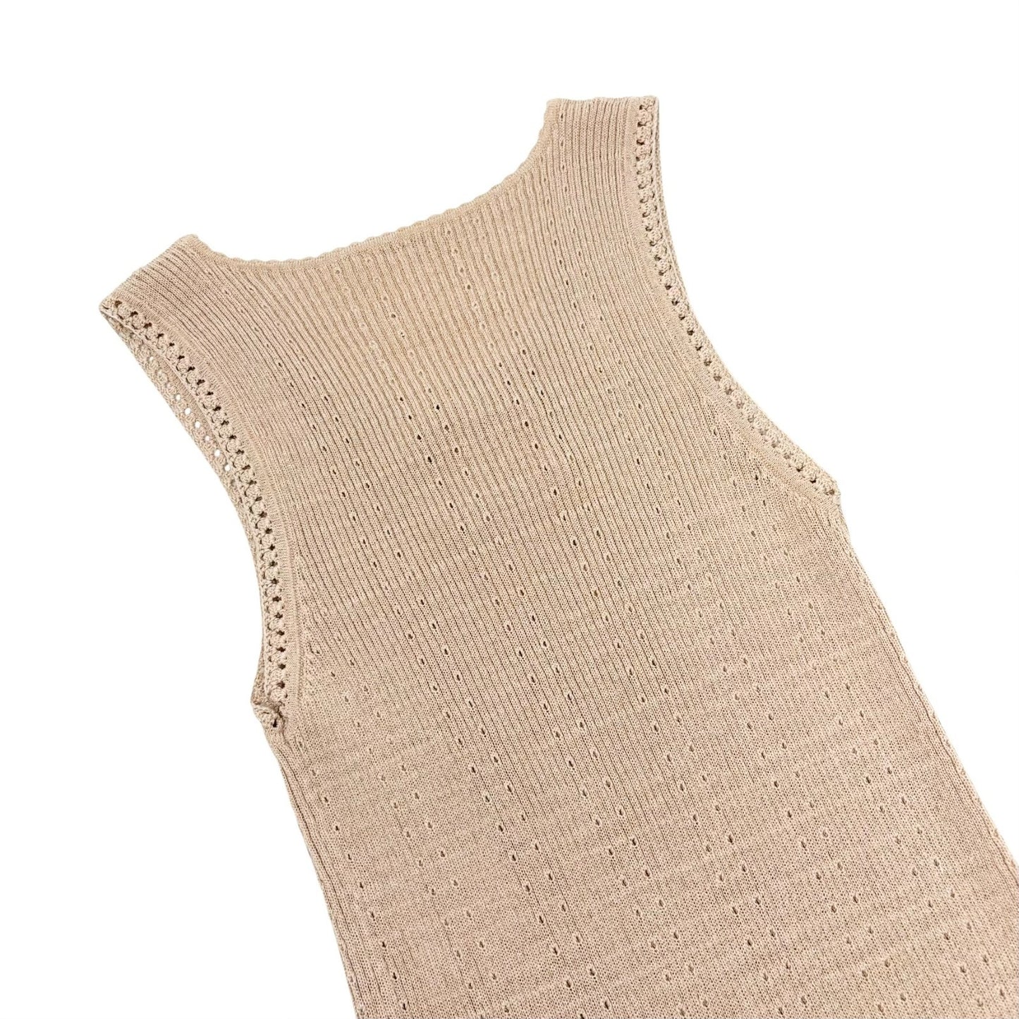 CHANEL Vintage 09P CC Logo Rib Knit Tank Top #34 Beige Sleeveless 902428