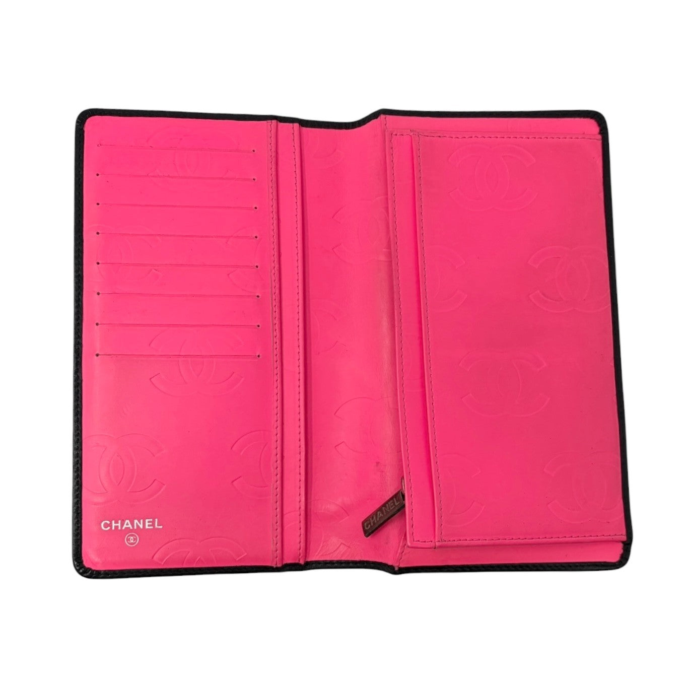 CHANEL Vintage Cambon Line CC Logo Quilted Wallet Black Pink Leather 902007