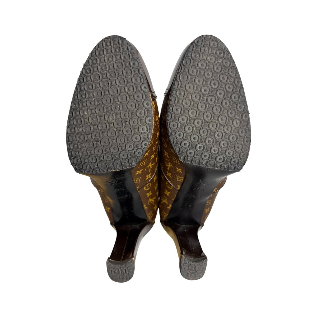 LOUIS VUITTON Vintage LV Monogram Long Boots #37-37.5 Heels Brown Black 902463