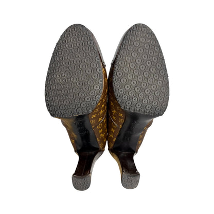 LOUIS VUITTON Vintage LV Monogram Long Boots #37-37.5 Heels Brown Black 902463