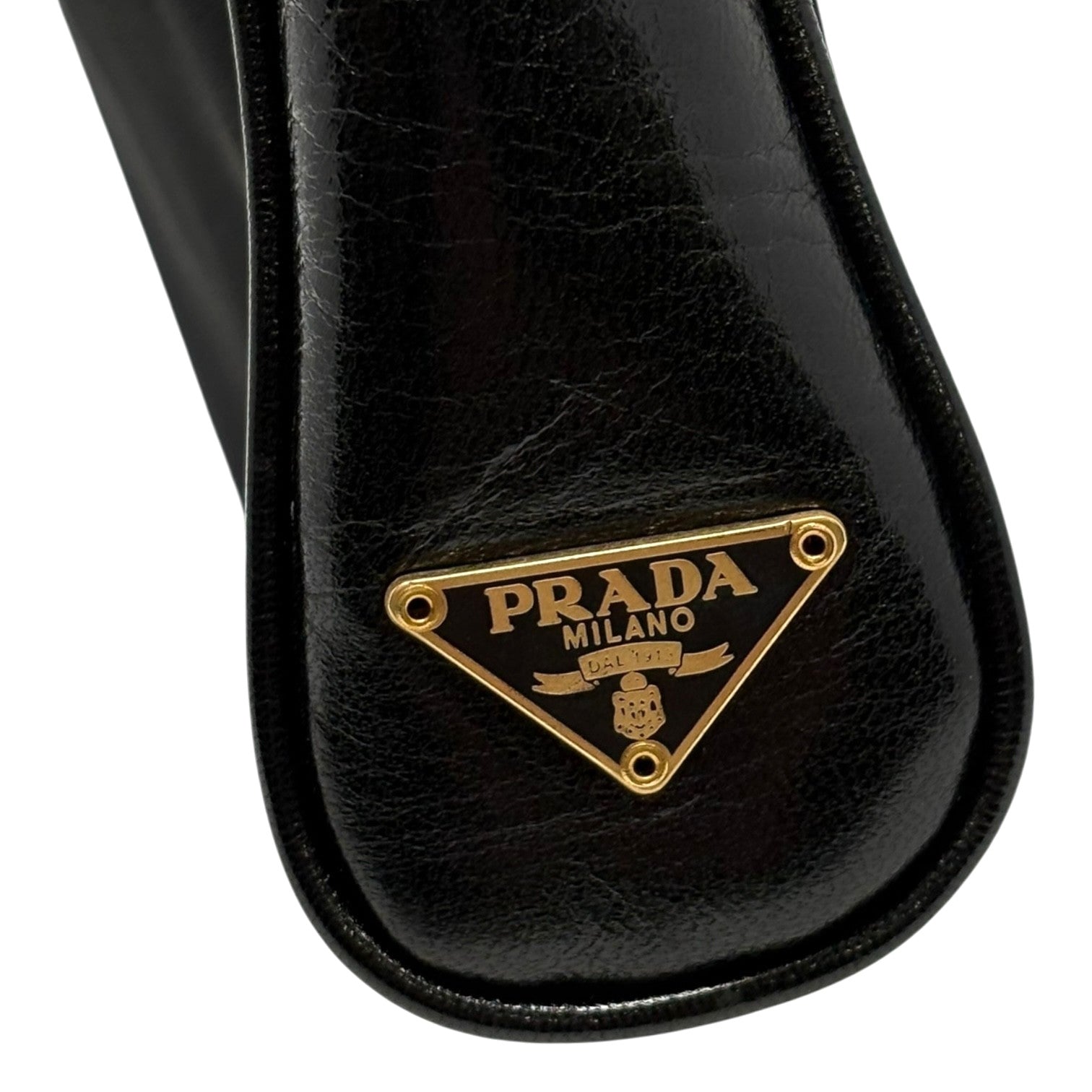 PRADA Vintage Logo Pochette Mini Shoulder Bag Black Gold Nylon Zip Leather