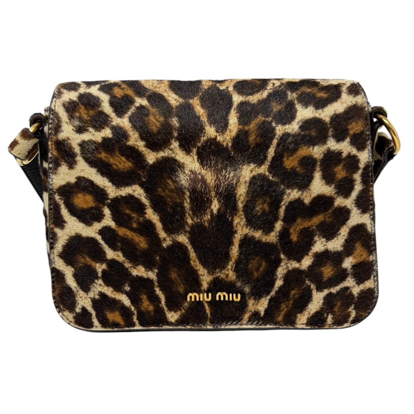 miumiu Vintage Leopard Pony Calf Hair Crossbody Bag Brown Gold Leather 902218