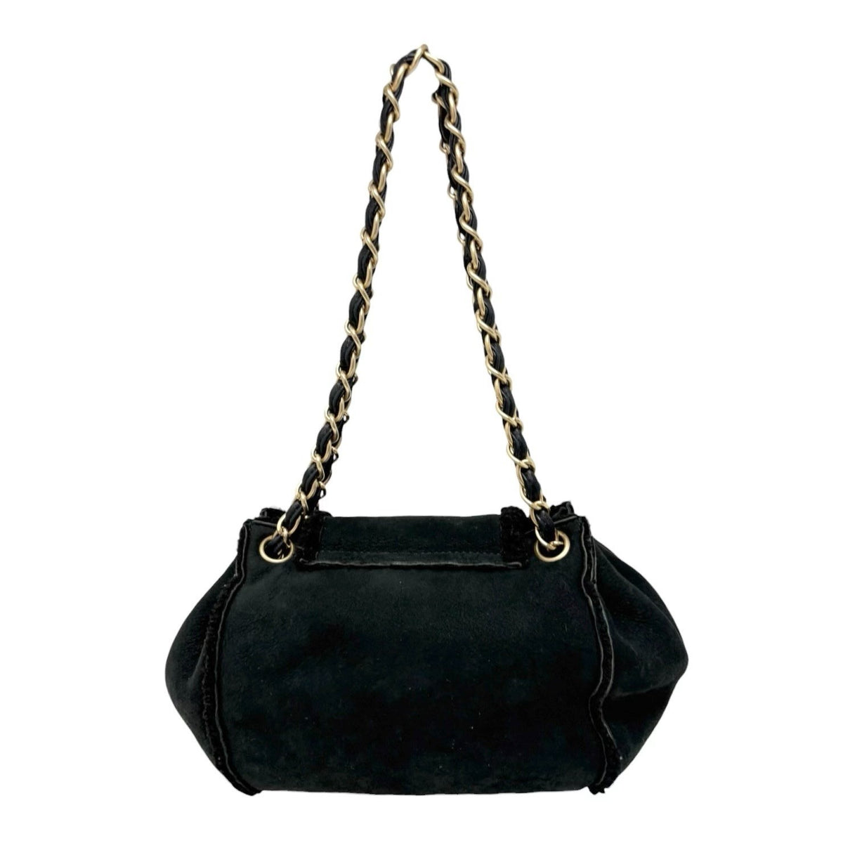 CHANEL Vintage CC Logo Mouton Chain Shoulder Bag Black Gold Suede 902831