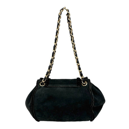 CHANEL Vintage CC Logo Mouton Chain Shoulder Bag Black Gold Suede 902831
