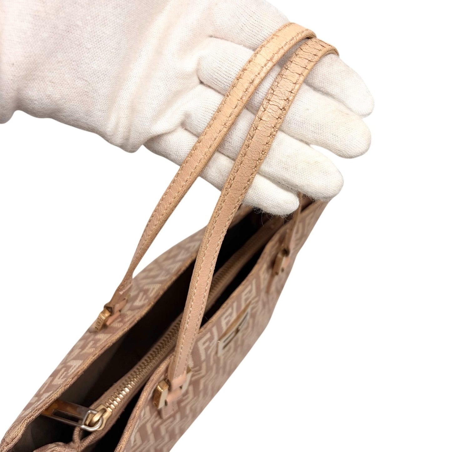 FENDI Vintage FF Logo Zucchino Monogram Tote Hand Bag Pink Beige 902445