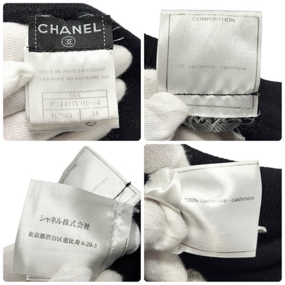 CHANEL Vintage 04A CC Logo Knit Dress One-piece #34 Black Gray Cashmere Button