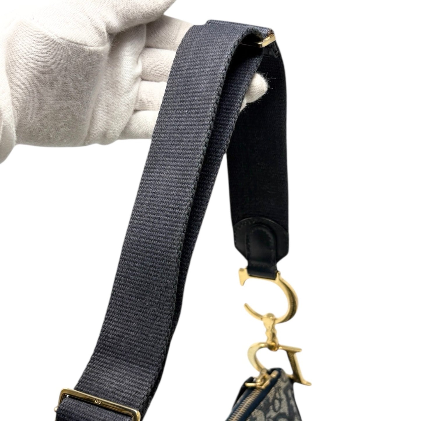 Christian Dior Vintage 2004 Trotter Monogram Saddle Bag Dark Blue Gold Canvas