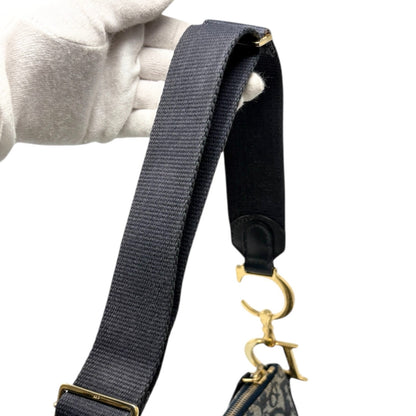 Christian Dior Vintage 2004 Trotter Monogram Saddle Bag Dark Blue Gold Canvas