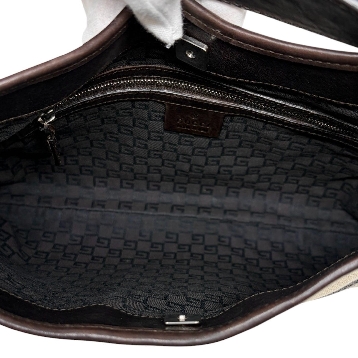 GUCCI Vintage GG Logo Interlocking Web Stripe Canvas Hobo Bag Brown 902209