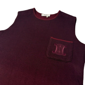 CELINE Vintage Logo Tank Top #38 Wine Red Sleeveless Top Nylon Pocket RankAB