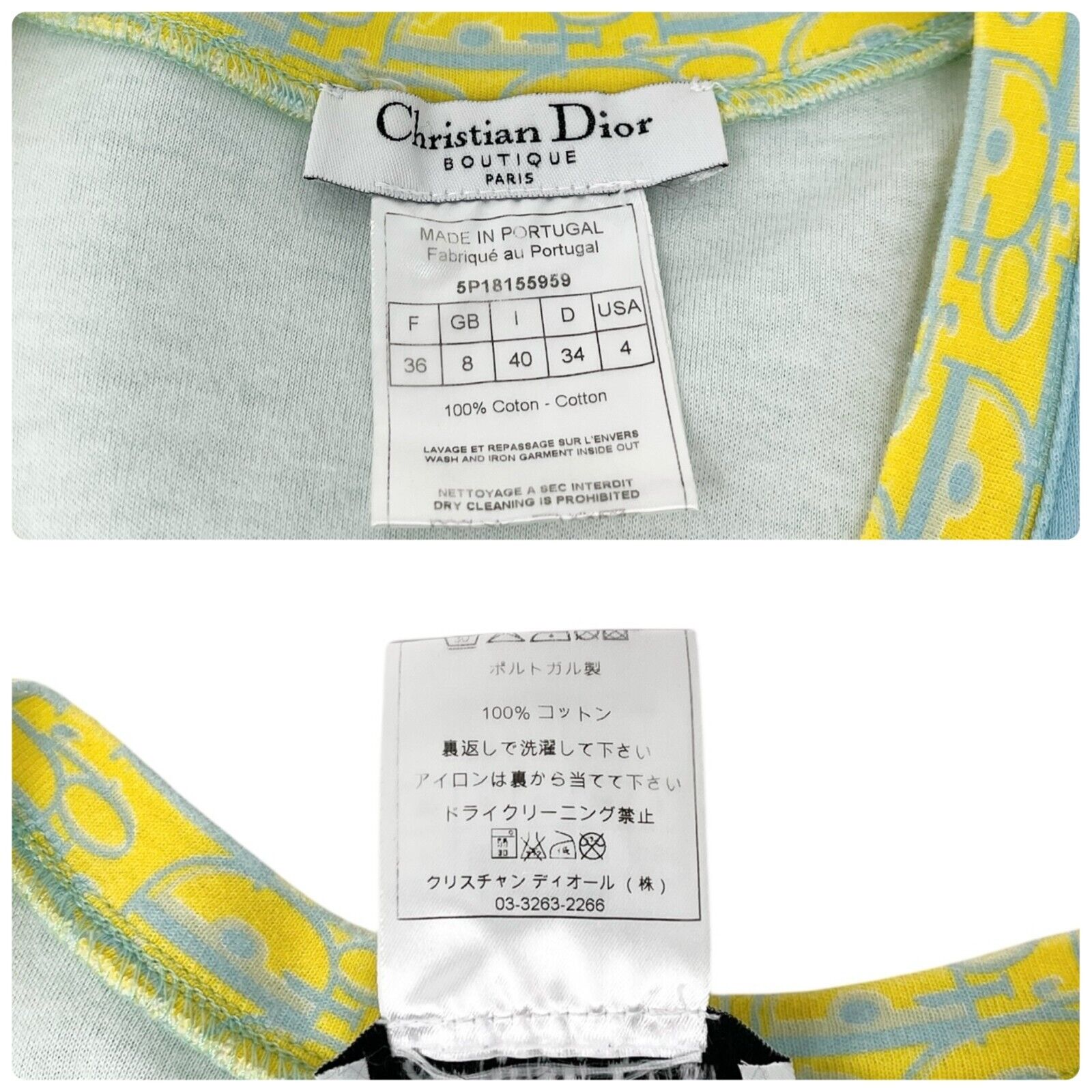 Christian Dior Vintage 2005 J'ADORE Logo T-shirt Top #36 Cotton Multicolor