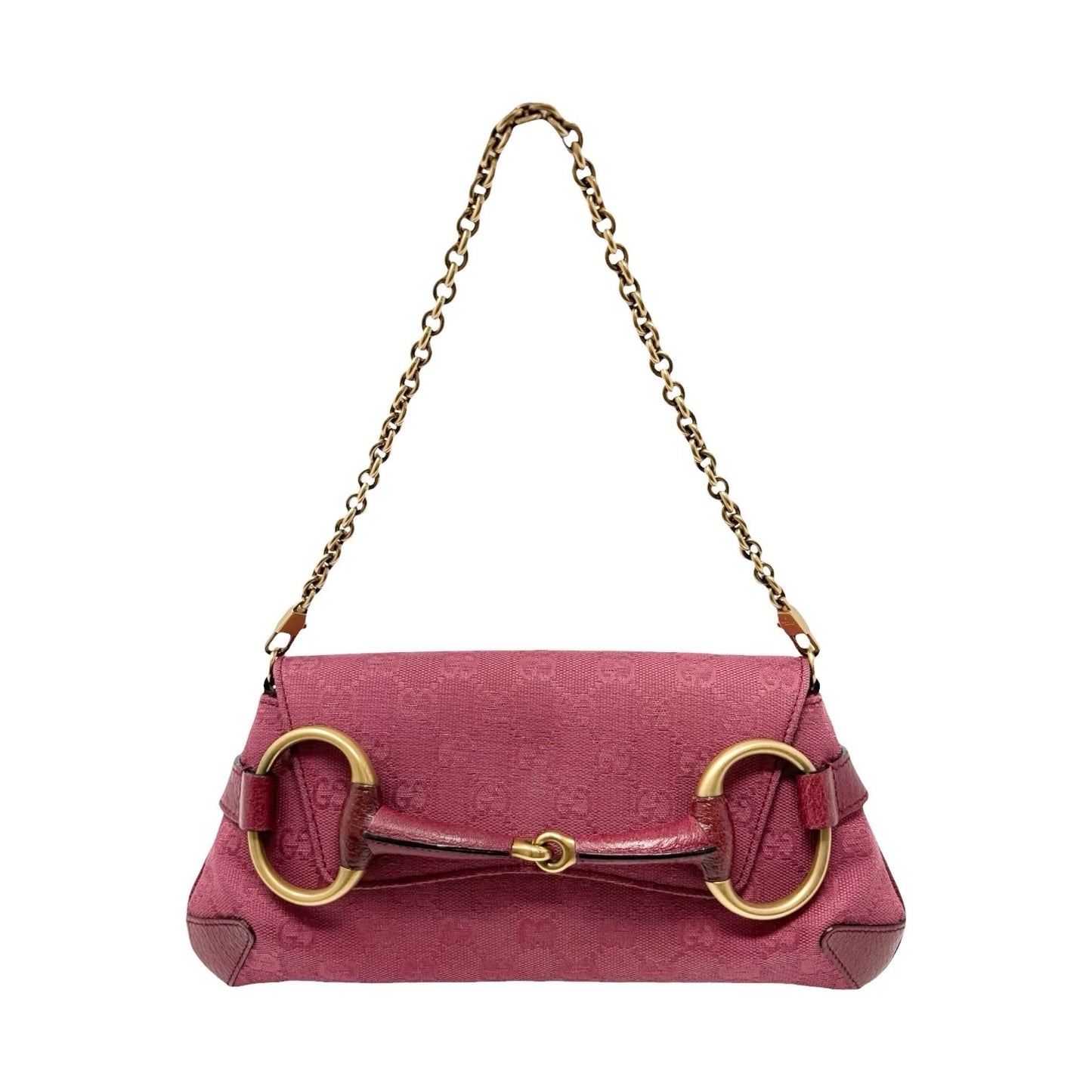 GUCCI Vintage GG Monogram Horsebit Chain Shoulder Bag Pochette Pink 901801